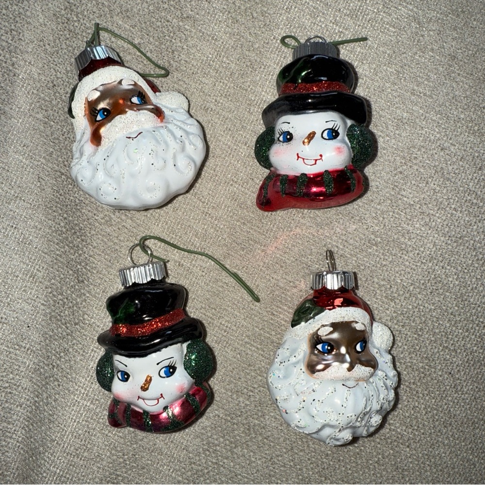 4 Medium  Shiny Brite Glass Christmas Ornaments Radko Santa Snowman No Box